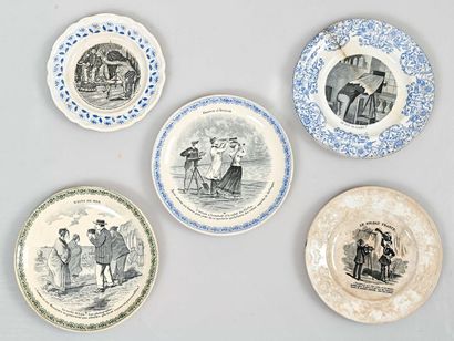 null Set of 5 earthenware plates with cartoons on the theme of photography. Accident...