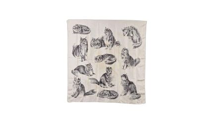 null HERMES Paris.
Rare square silk twill printed with a persian cat motif by Xavier...
