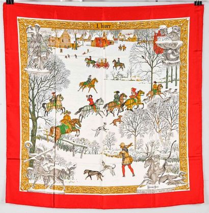 null HERMES Paris.

Printed and damasked silk square titled "L'Hiver", signed Ledoux,...