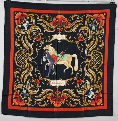 null HERMES Paris.
Printed silk twill square titled "Turkish Horse", predominantly...