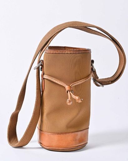 LANCEL. Mini bucket bag in coated canvas and natural leather, sliding link, shoulder...