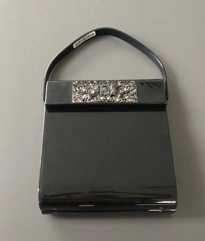 Wilardy Circa 1950-60 Black plastic minaudiere/evening bag, hinged flap clasp adorned...