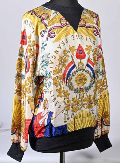 HERMES Paris. Sweat in silk twill printed with the square titled "French Republic",...