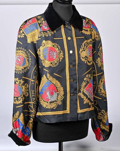 HERMES Paris. Jacket in silk twill printed with the square titled "Fluctuat nec Mergitur",...