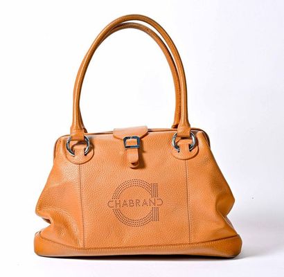 CHABRAND Beige grained leather bag perforated with the name on the front, magnetic...