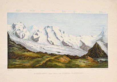 Les Alpes du Valais Suisse Suite of six lithographs (including one in black) after...
