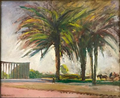 Jules FLANDRIN (1871-1947) Walk under the palm trees 
Oil on canvas signed lower...