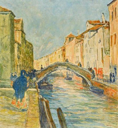 Ecole française du XXème Bridge in Venice
Oil on canvas (trace of signature)
H. 80...