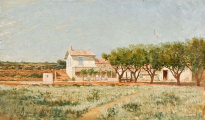 Eugène MAYAN (XIX-XXème) Property with olive trees (La Verra), sent to Mr Emile Vasselon.
Oil...