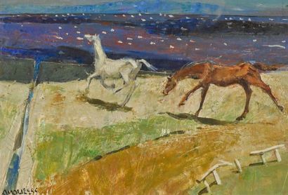 Armando MORALES (1927-2011) Galloping Horses, circa 1953
Oil on board, signed lower...