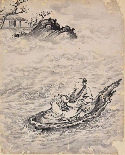 null CHINE - XIXe siècle
Dessin à l'encre de chine sur papier à sujet d'un lettré...