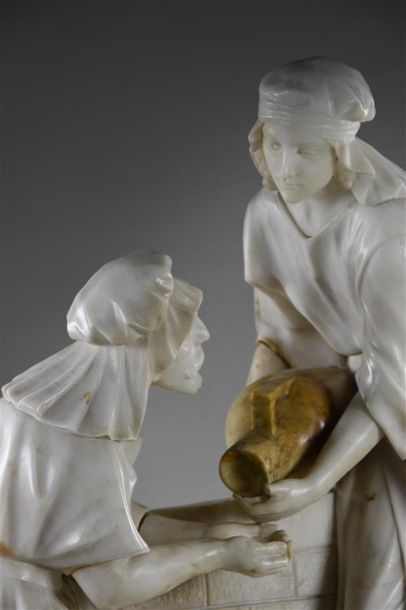 null Gugliermo PUGI (1850-1915) 
Le lavement de mains
Sculpture en marbre, signée...