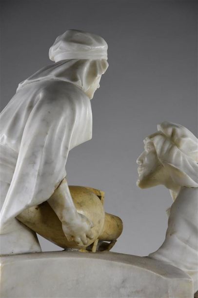 null Gugliermo PUGI (1850-1915) 
Le lavement de mains
Sculpture en marbre, signée...