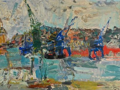 null Marcel SAINT-JEAN (1914-1994)
Grues dans le port, 1970
Huile sur toile, signée...