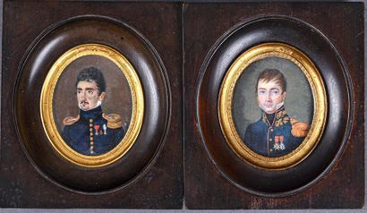 null ** Deux miniatures ovales sur ivoire portraits :
- l'un d'un général de la Restauration...