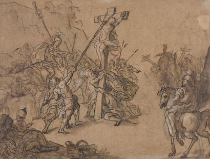 null Ecole FRANCAISE du XVIIe siècle
La Crucifixion 
Plume et encre brune sur trait...