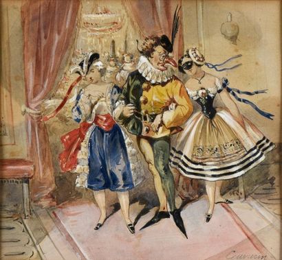null Paul GAVARNI (1804-1866)
Le Bal masqué et Les souliers
Deux aquarelles et rehauts...