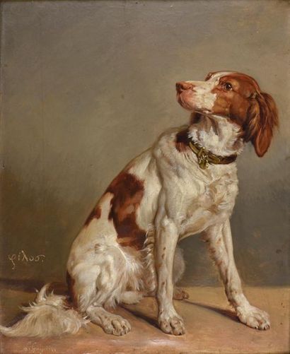 null Louis GUY (1824-1888)
Portrait du chien "Philos"
Huile sur toile, signée et...