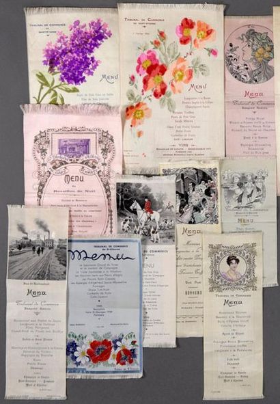 null Collection of seventeen woven and printed menus from the banquets organised...