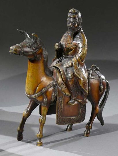 CHINE - Fin du XVIIIe siècle 
Toba sur sa mule formant brûle-parfums
Sujet en bronze...