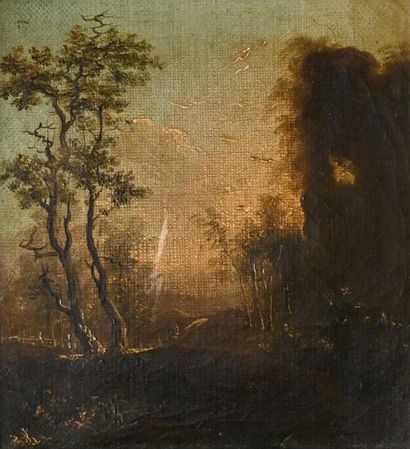 null Ecole FRANCAISE du XVIIIe siècle
Paysage au crépuscule
H. 16 cm - L. 15 cm à...