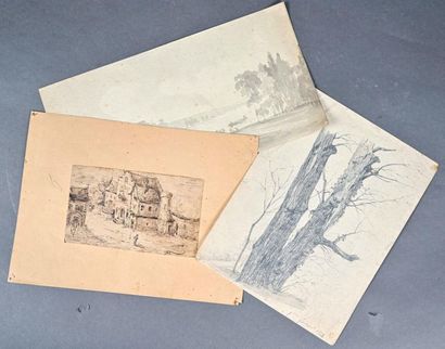 null Ecole FRANCAISE du XIXe siècle
Paysage fluvial animé
Lavis
H. 14,5 cm L. 28,5...