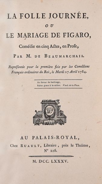 null BEAUMARCHAIS (Pierre-Augustin Caron de). La Folle Journée, or The Marriage of...