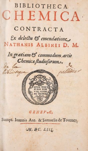 null ALBINEUS (Nathan). Bibliotheca chemica contracta ex delectu et emendatione....