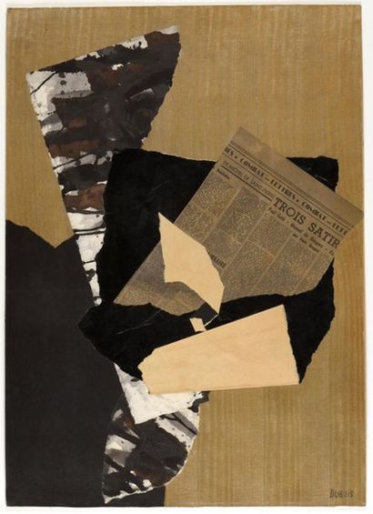  Fernand DUBUIS (1908-1991) Collage de papiers découpés sur carton, signé en bas...