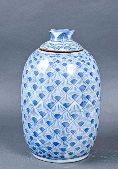 null VIETNAM - Début du XXe siècle
Pot couvert en porcelaine blanc bleu, à forme...