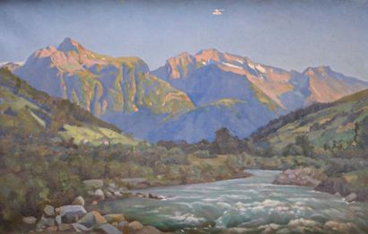 null Jules BERNARD (1849-1917)
Paysage de montagne à la rivière
Huile sur toile signée...