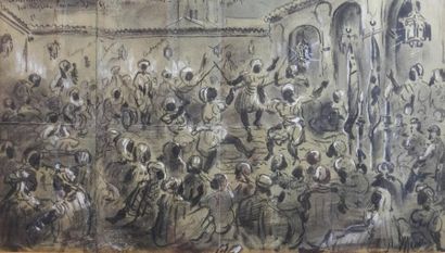 null L. MOULLIN (XIXe siècle)
La danse des bâtons à la mosquée de Constantine
Fusain...
