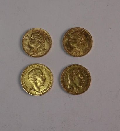 null Lot de quatre pièces de monnaie d'or comprenant:
- une pièce de 20 F or Napoléon...