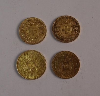 null Lot de quatre pièces de monnaie d'or comprenant:
- une pièce de 20 F or Napoléon...