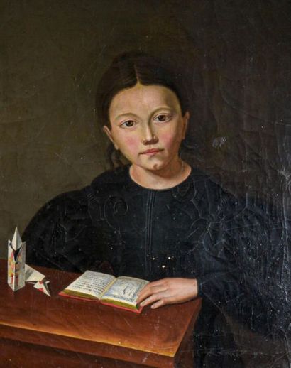 null Ecole FRANCAISE du XIXe siècle
Jeune fille à la lecture et aux cartes
Huile...