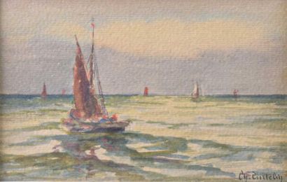 null Charles CURTELIN (1859-1912)
Les voiliers
Aquarelle signée en bas à droite 
H....