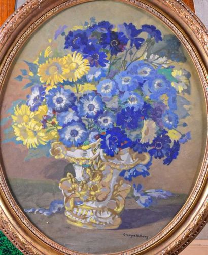 null Georges RITLENG (1875-1972)
Fleurs dans un vase en porcelaine
Gouache sur papier,...