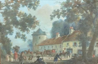 null "*French school in the taste of the 18th century The Gouache post house framed...