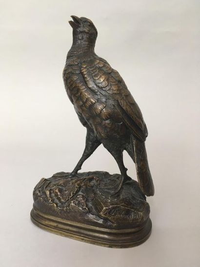 null "Alfred DUBUCAND (1828-1894) Partridge in patinated bronze Signed on the terrace...