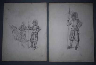 null "Félix BENOIST (1818-1896) Set of nine leaves: young peasant; peasant woman...