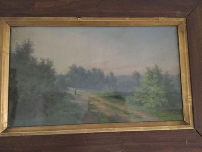 null "M. GODEFROY***, School of the XIXth century Animated country lane Pastel signed...