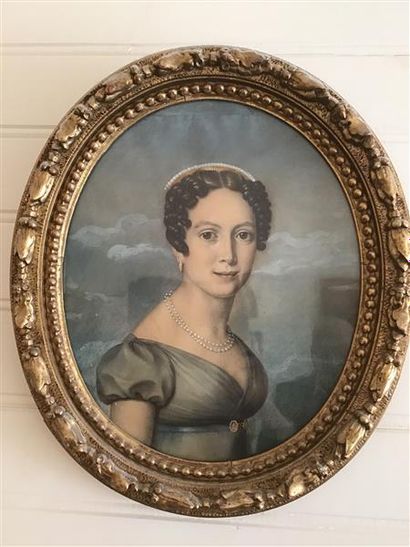 null "Ecole FRANCAISE, vers 1810 Portrait de femme Aquarelle et rehauts de gouache...