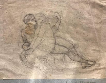 null "Ecole FRANCAISE du XIXe siècle Couple Pierre noire sur papier H. 19,1 cm L....