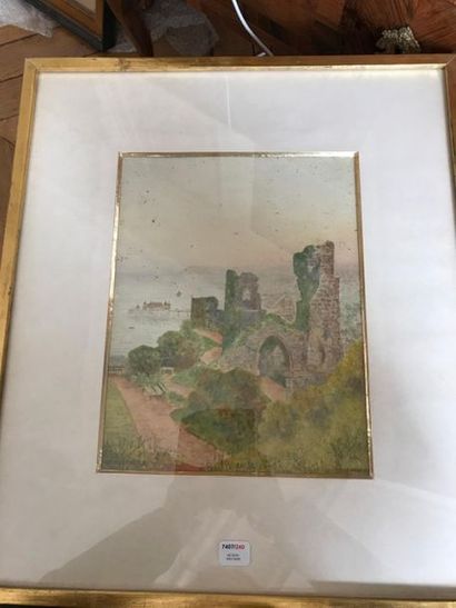 null 20th century ENGLISH school Hastinqs Castle, Sussex Watercolour Signed lower...