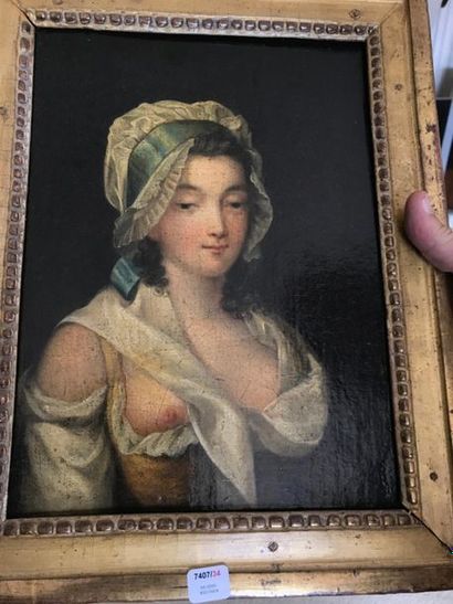 null FRENCH school circa 1790 Young woman in bare bust Oil on canvas H. 33 cm - W....