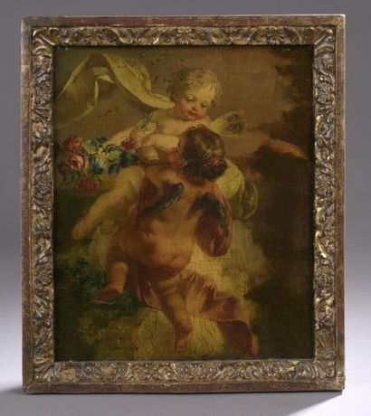 null 18th century FRENCH school Putti holding a garland of flowers Panel (probably...