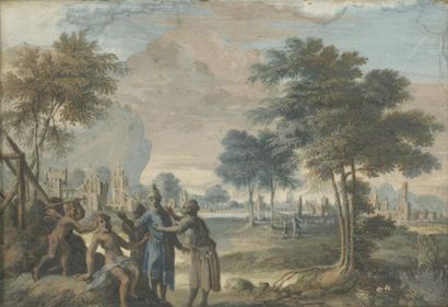 null 18th century FLAMANDE School Classical landscape animated by a temptation of...