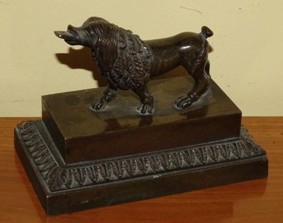 null PAPER PRESS decorated with a poodle holding a letter in its mouth. Bronze with...