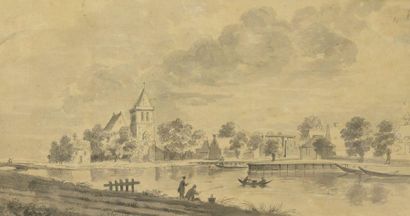 null Claude-Henri WATELET (1718 - 1786) Landscape of animated canals Pen black ink...