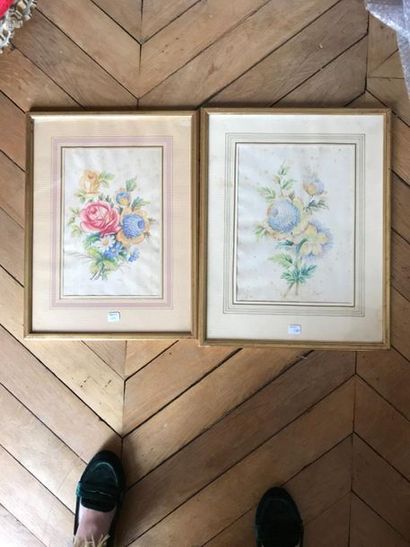 null FRENCH SCHOOL end of the 19th century Flowers and Bunch of flowers Two watercolours...